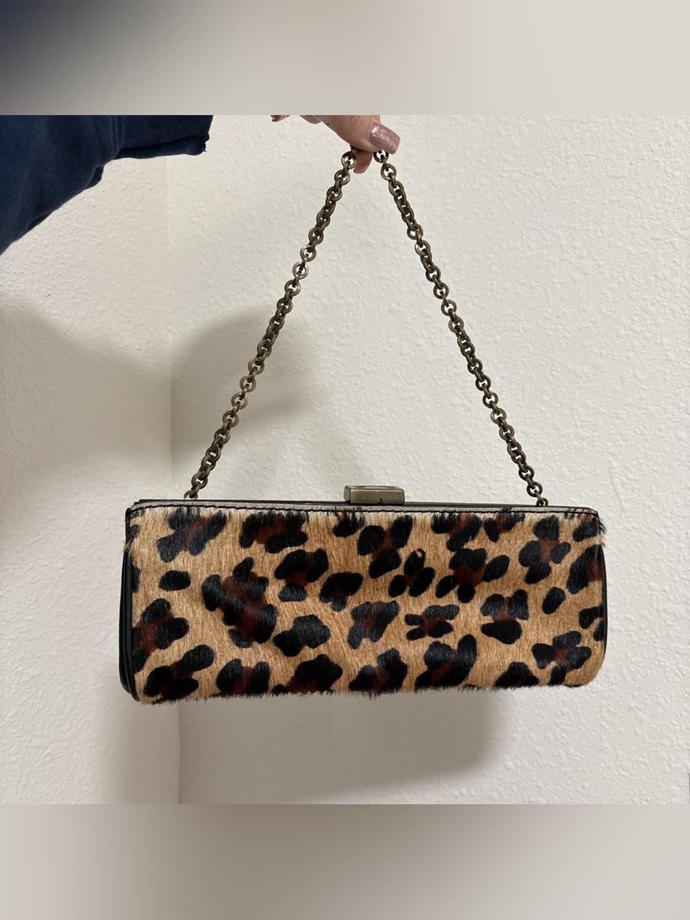 Antonio Melani Faux Fur Leopard Print Chain-Handle Clutch Bag - Tan/Black